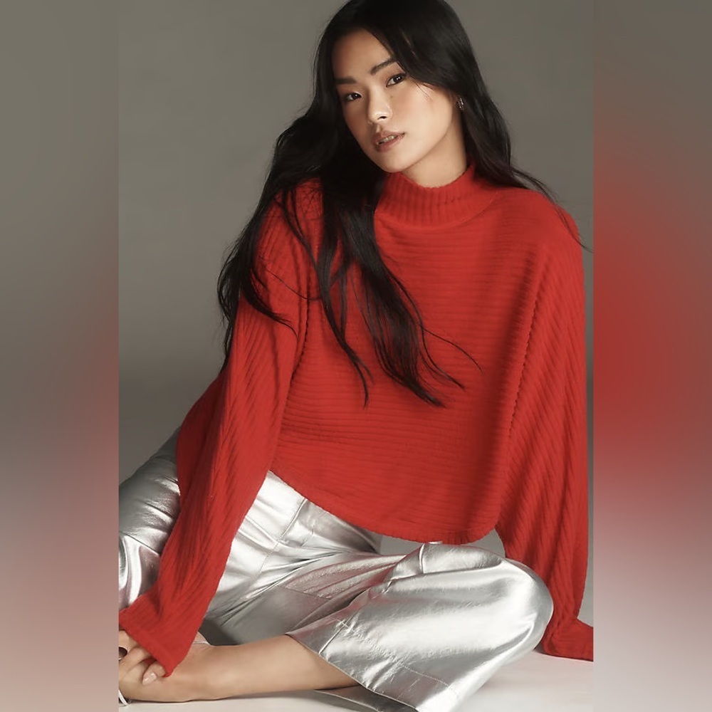 NWT Size L - Pilcro Cozy Ribbed Turtleneck Batwing Pullover Red (NWT US$ 68)